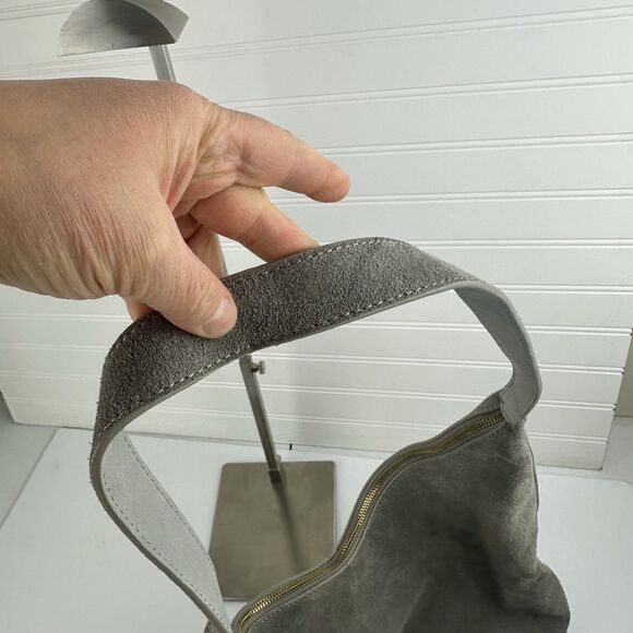 Margot New York Gabi Maxi Hobo Gray Suede Leather Shoulder Bag Top Zip Purse - Picture 10 of 16